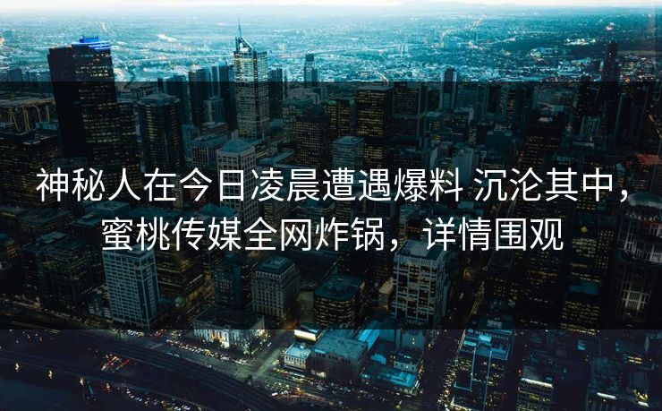神秘人在今日凌晨遭遇爆料 沉沦其中，蜜桃传媒全网炸锅，详情围观