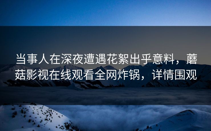 当事人在深夜遭遇花絮出乎意料，蘑菇影视在线观看全网炸锅，详情围观