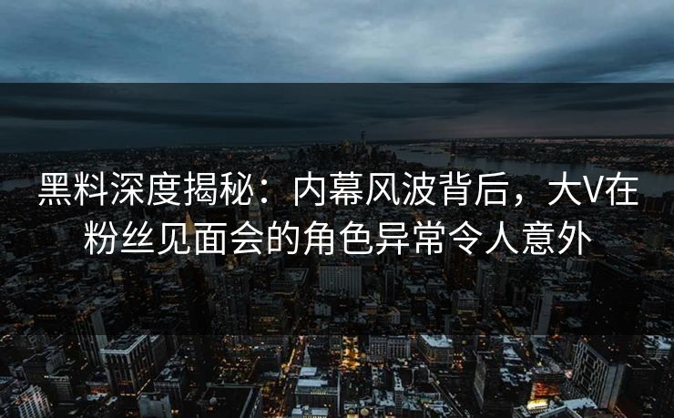黑料深度揭秘：内幕风波背后，大V在粉丝见面会的角色异常令人意外