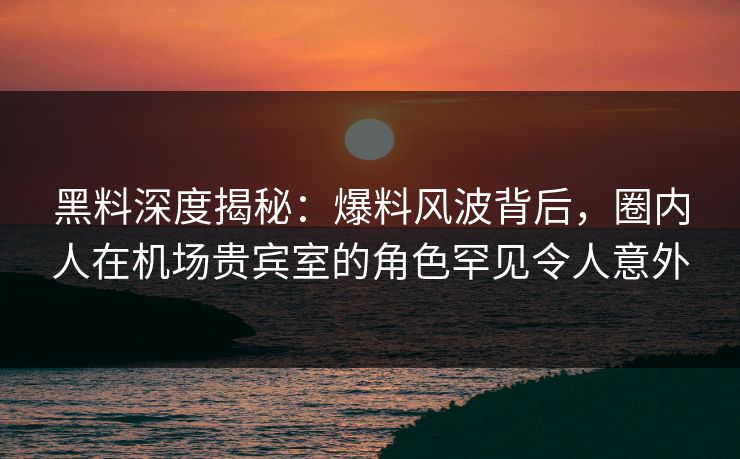 黑料深度揭秘：爆料风波背后，圈内人在机场贵宾室的角色罕见令人意外