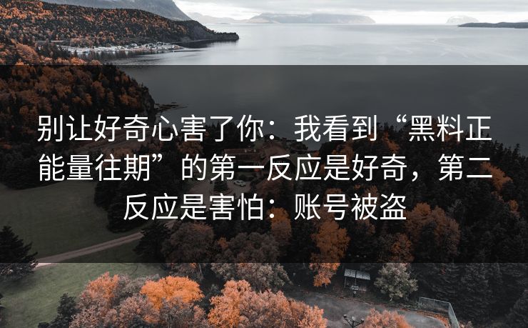 别让好奇心害了你：我看到“黑料正能量往期”的第一反应是好奇，第二反应是害怕：账号被盗